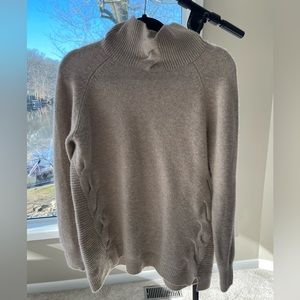 Garnet Hill: Cabled 100% Cashmere Turtleneck in Wheat